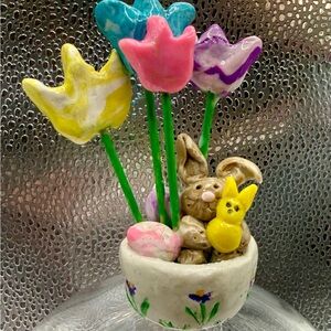 Colorful  Bunny and Tulip Arrangement with peep!